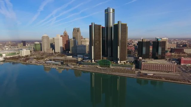 Rising High Towards Detroit Michigan Skyline