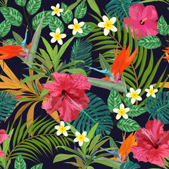 Tropical flowers seamless pattern colorful isolated hand drawn p - 196143855