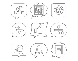 Global network, like and conversation icons.