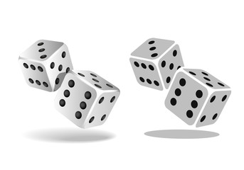 Two white falling dice isolated on white