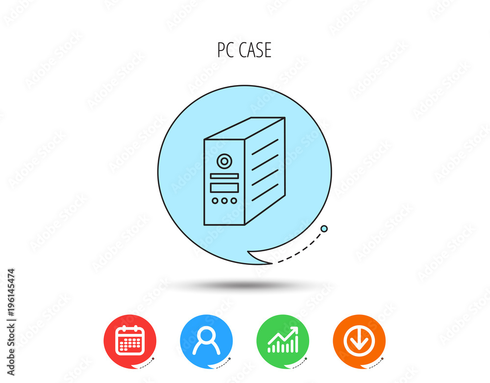 Poster computer server icon. pc case or tower sign.