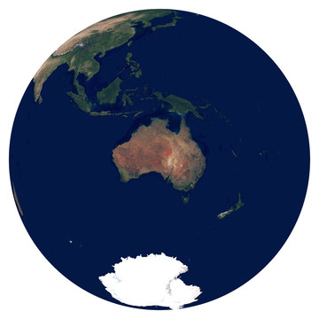 Earth from space. Satellite image of planet Earth. Photo of globe. Isolated physical map of Australia and Oceania (Australia, New Zealand, Pacific Islands). Elements of this image furnished by NASA.