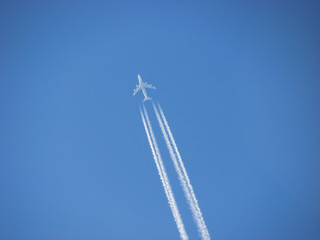 The trail from an airplane in the sky