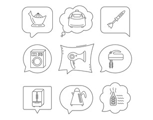 Washing machine, teapot and blender icons.
