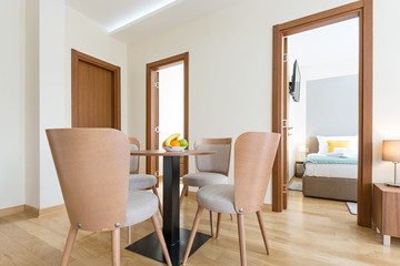 Interior of a hotel apartment, dining area