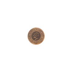 Turkish gold coin isolated on a white background