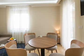 Interior of a hotel apartment, dining area