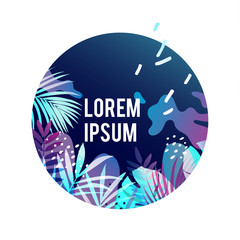 Tropical background with palm leaves and memphis elements. Vector illustration.