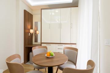 Interior of a hotel apartment, dining area