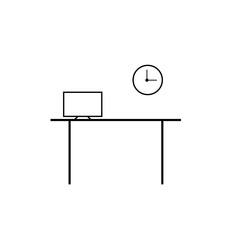 Desktop with laptop and clock