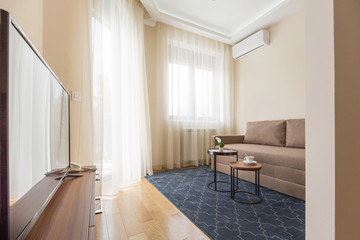 Interior of a hotel apartment, living room area