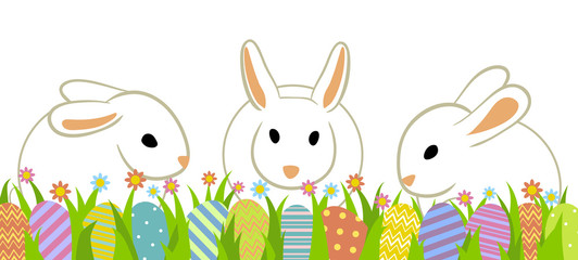 Fototapeta na wymiar Easter eggs and rabbits