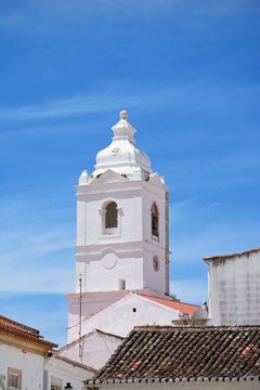 View of Santo Antonio church bell tower (Igreja de Santo Antonio) in the old town, Lagos, Algarve, Portugal.