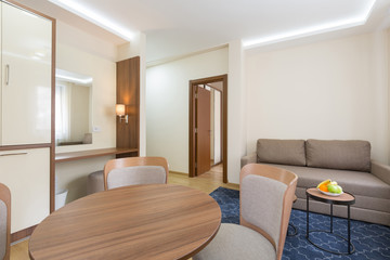 Interior of a hotel apartment, dining area
