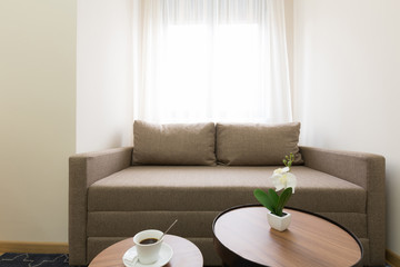 Interior of a hotel apartment, living room area