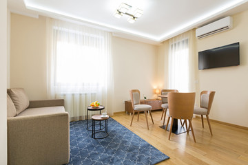 Interior of a hotel apartment, dining area