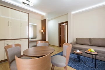 Interior of a hotel apartment, dining area