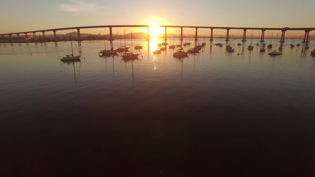 4k San Diego Coronado Bay Sun Rise Boats 001 Fly Over