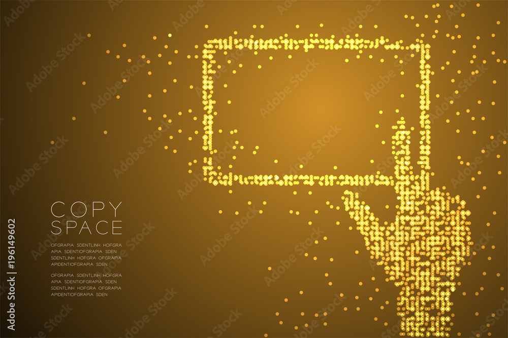 Poster abstract geometric circle dot pattern hand touch screen tablet shape, concept design gold color illu