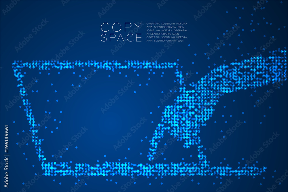 Poster abstract geometric circle dot pattern hand push button laptop keyboard shape, concept design blue co