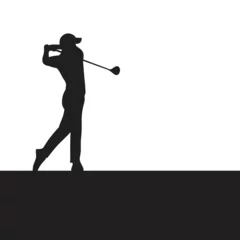 Foto op Canvas Silhouette golfer swinging driver wood for golf tournament ticket and flyer background © mantinov