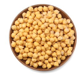 chickpeas isolated on white background. top view