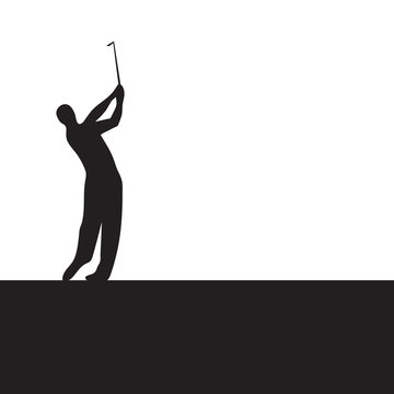 Silhouette golfer swinging iron club for golf tournament ticket and flyer background