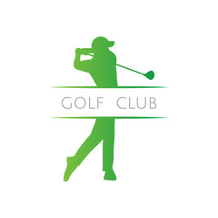 Green golfer swing driver golf club icon logo