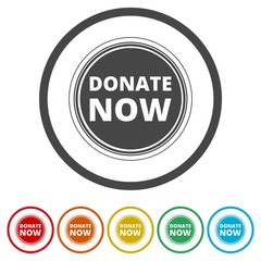 Donate now sign, Donate now icon, 6 Colors Included
