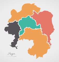 Fototapeta premium Hagen Map with boroughs and modern round shapes