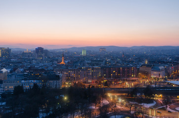 Fototapeta na wymiar Vienna city lights at sunset in winter