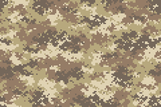 Desert camouflage seamless pattern. Trendy style pixel camo, repeat print. Vector illustration.