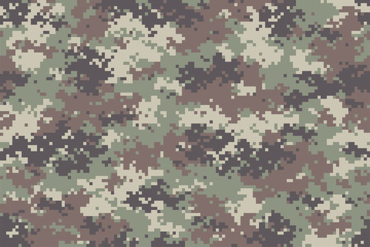 Forest camouflage seamless pattern. Trendy style pixel camo, repeat print. Vector illustration.