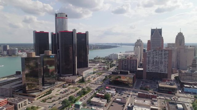 Aerial view of Detroit Detroit on a beautiful sunny day