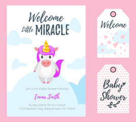 Baby shower greeting card, tags