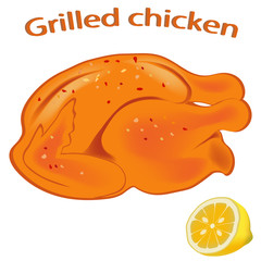 Fried chicken with ruddy crust. Grilled chicken isolated on white background. Vector illustration.