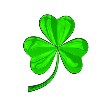 green glass clover leaf. St.Patrick's day. 3D illustration