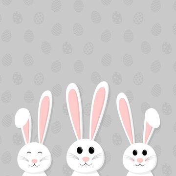 Easter - cute bunny on background with eggs and copyspace. Vector.