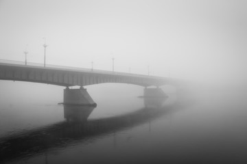 Bridge in the fog in Warsaw, Poland