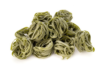 fettuccine pasta on white background