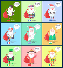 Iceland France Santa Clauses Vector Illustration