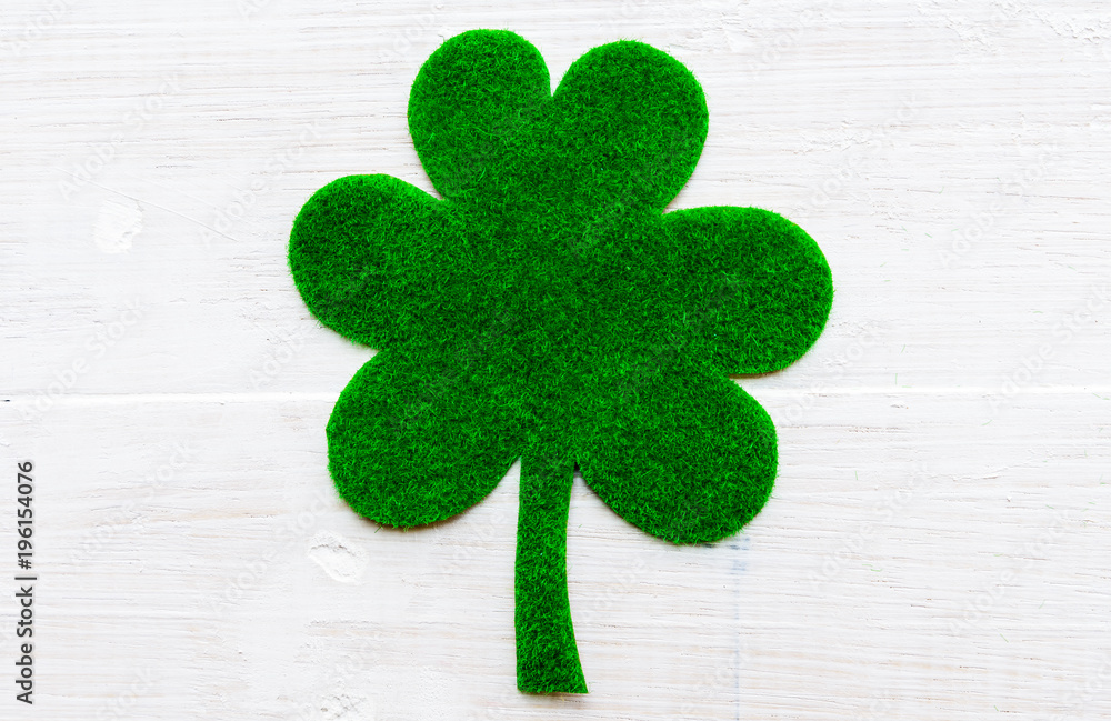 Canvas Prints happy st patricks day message on green paper clover and white wooden background