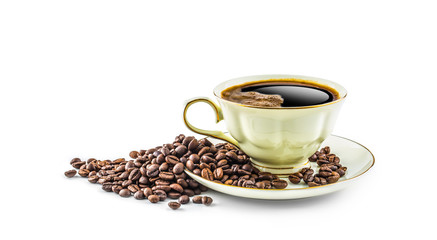 Coffee. Coffee cup and beans isolated on white background