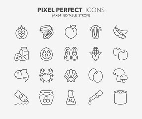 food allergens thin line icons