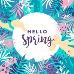 Hello spring banner. Vector illustration.