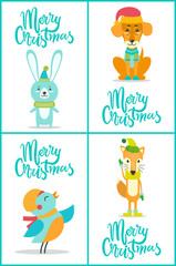 Merry Christmas Animals on Vector Illustration