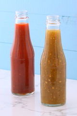vintage red and green chili sauce