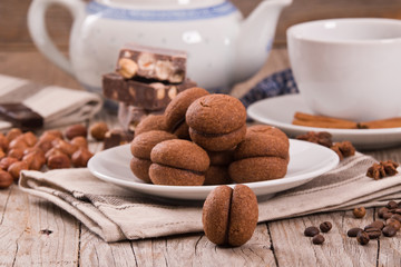 Hazelnut shortbread sandwiches filled with chocolate cream.