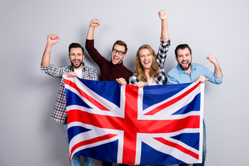 International ethnicity language learn course university concept. Friendly excited cheerful guys...
