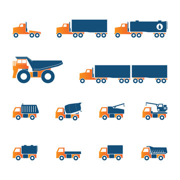 Trucks icons set. Vector silhouettes of vehicles